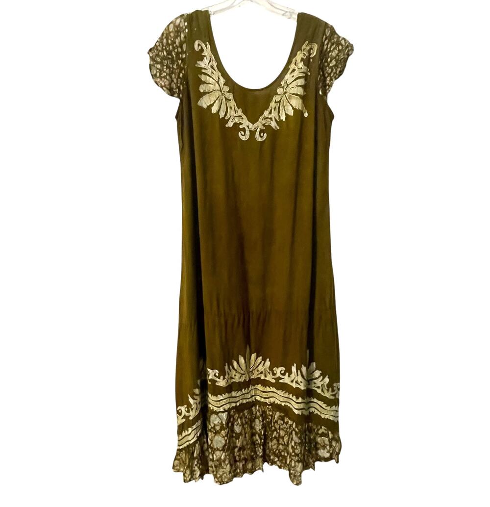 Advance Apparels Embroidered Midi Dress Womens Size L/XL Chartreuse Beachy Boho